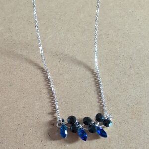 Elegant Silver Tone  Blue Dainty Necklace